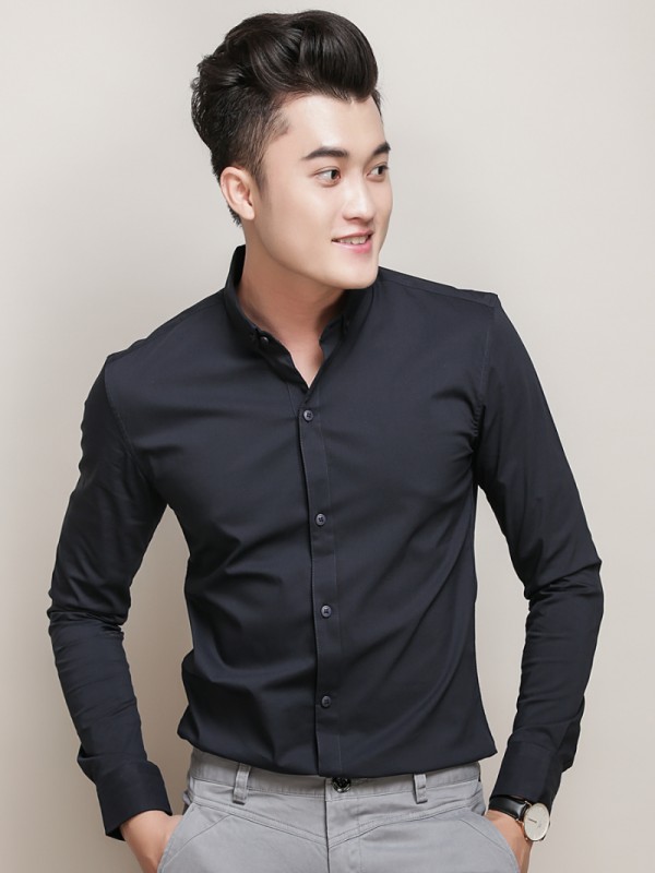 ÁO SƠ MI HÀN QUỐC XANH ĐEN TRƠN ASM788