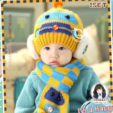 Bộ khăn mũ len ngộ nghĩnh hình rô bốt cho bé (màu vàng)
